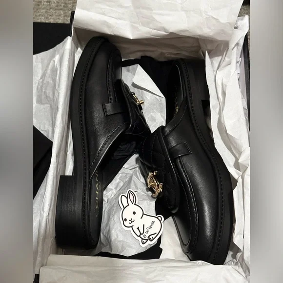 Chanel Shoes Loafers Black Quilted 25C Turnlock Mules Slides 37.5C EU NIB - Picture 9 of 11